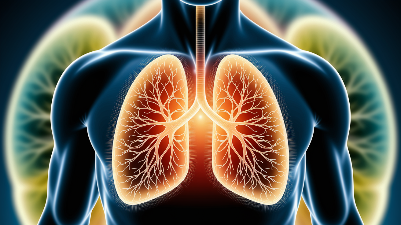 A conceptual illustration representing Respiratory Support. Visualize the core ideas of support and intricate respiratory processes. Depict a stylized, glowing network of interconnected lines and nodes, subtly resembling capillaries and alveoli, pulsating with soft, warm light. This network cradles or connects to a simplified, idealized human form or torso, emphasizing the internal aid. Use shallow depth of field with selective focus, bringing the glowing capillary network into sharp relief while the human form is gently softened, creating a professional, intimate feel. Employ warm, golden and amber hues for the light, contrasting subtly with soft, cool blues or greens in the background or surrounding negative space. The composition should be clean, asymmetrical but balanced, drawing the eye towards the central concept. Ensure high detail in the network itself, showcasing intricate lines and soft glowing transitions. The lighting should be carefully sculpted to create subtle highlights and shadows, enhancing the sense of depth and internal warmth. The overall image should feel high quality, professional, and deeply connected to the act of providing