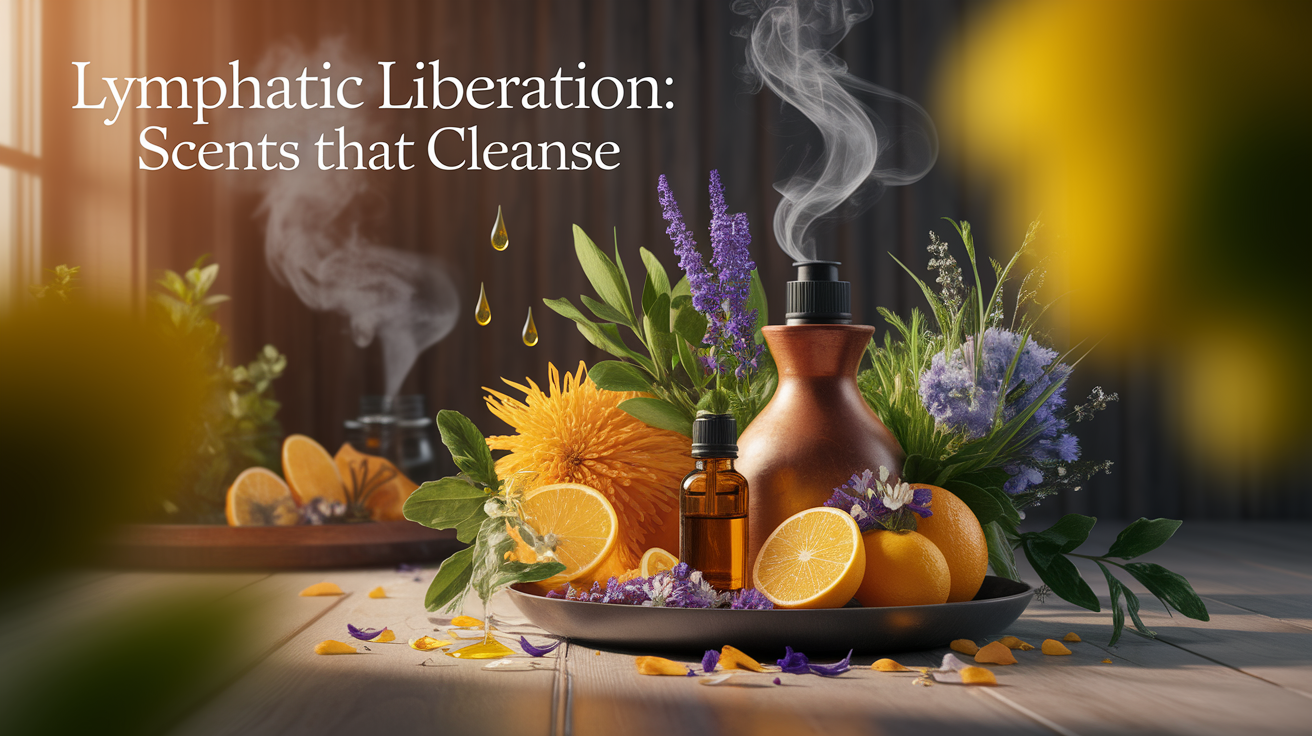 Lymphatic Liberation: Scents That Cleanse, in the style of Use shallow depth of field with selective focus to create a professional, intimate feel Employ warm. Focus on the core subject of 'Lymphatic Liberation: Scents That Cleanse'. Ensure the image is relevant to this section.