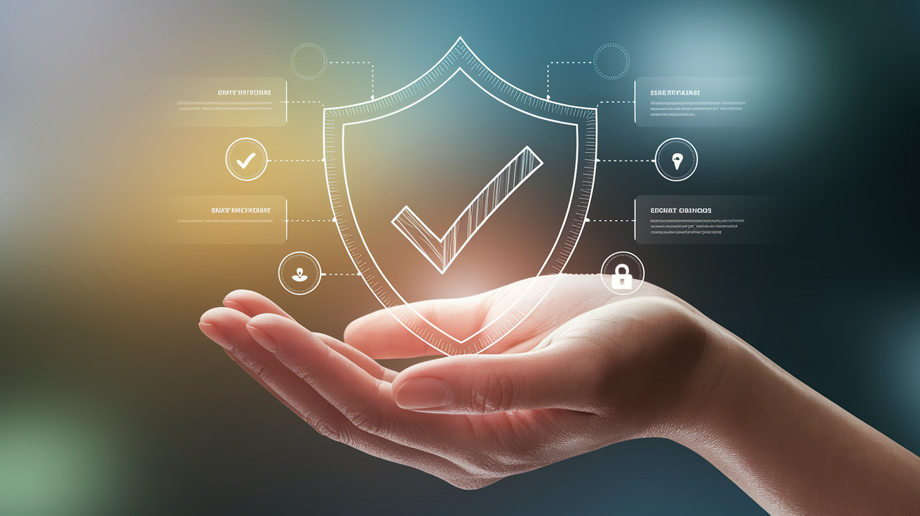 Conceptual illustration representing Safe Usage Guidelines. Visualize the main ideas: a gentle, caring hand offering a protective shield or barrier, suggesting safety and care. Subtle, integrated icons or symbols related to guidelines (e.g., a stylized checkmark, a lock, a simple flow chart element) should be incorporated artistically within or near the shield/hand, not as separate floating elements, reinforcing the idea of clear procedures and protection.
Style: Use shallow depth of field with selective focus, drawing the eye to the central hand and shield, while the background blurs into warm, soft tones. Employ warm, inviting colors like soft blues, greens, and warm grays, suggesting trust and reliability. High quality, detailed rendering with subtle textures. Professional, clean composition with good, soft lighting that creates a sense of reassurance. Sharp focus on the key elements. Well-composed and visually balanced. High quality, professional, detailed, well-composed.