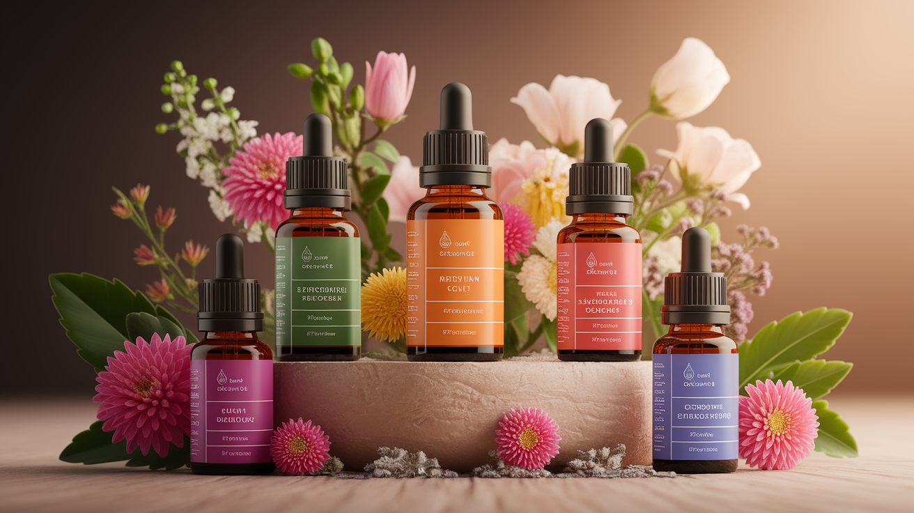 A conceptual illustration representing Top Essential Oils for Optimal Scar Recovery. Visualize the main ideas: . Creative but clear representation of the concept. Style: Use shallow depth of field with selective focus to create a professional, intimate feel  Employ warm. high quality, detailed, professional, clean composition, good lighting, sharp focus, well-composed. high quality, professional, detailed, well-composed