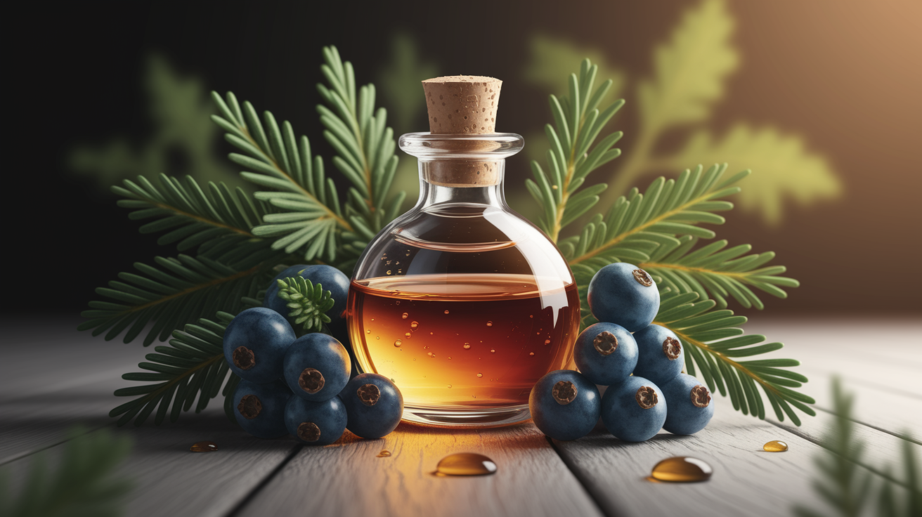 A conceptual illustration representing Introduction – Unveiling Juniper Berry Oil’s Detoxifying Power. Visualize the main ideas: . Creative but clear representation of the concept. Style: Use shallow depth of field with selective focus to create a professional, intimate feel Employ warm. high quality, detailed, professional, clean composition, good lighting, sharp focus, well-composed. high quality, professional, detailed, well-composed
