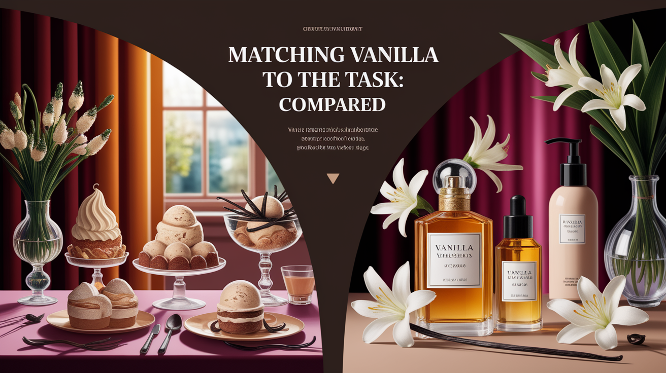 A conceptual illustration representing Matching Vanilla to the Task: Uses Compared. Visualize the main ideas: . Creative but clear representation of the concept. Style: Use shallow depth of field with selective focus to create a professional, intimate feel Employ warm. high quality, detailed, professional, clean composition, good lighting, sharp focus, well-composed. high quality, professional, detailed, well-composed