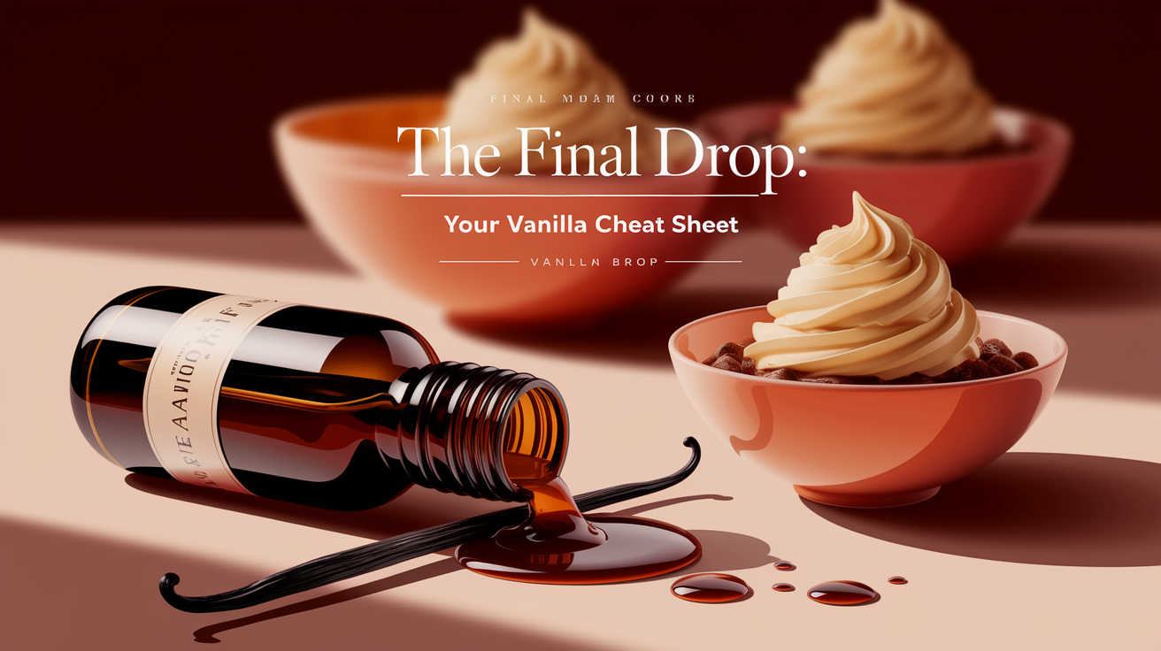 A conceptual illustration representing The Final Drop: Your Vanilla Cheat Sheet. Visualize the main ideas: . Creative but clear representation of the concept. Style: Use shallow depth of field with selective focus to create a professional, intimate feel Employ warm. high quality, detailed, professional, clean composition, good lighting, sharp focus, well-composed. high quality, professional, detailed, well-composed