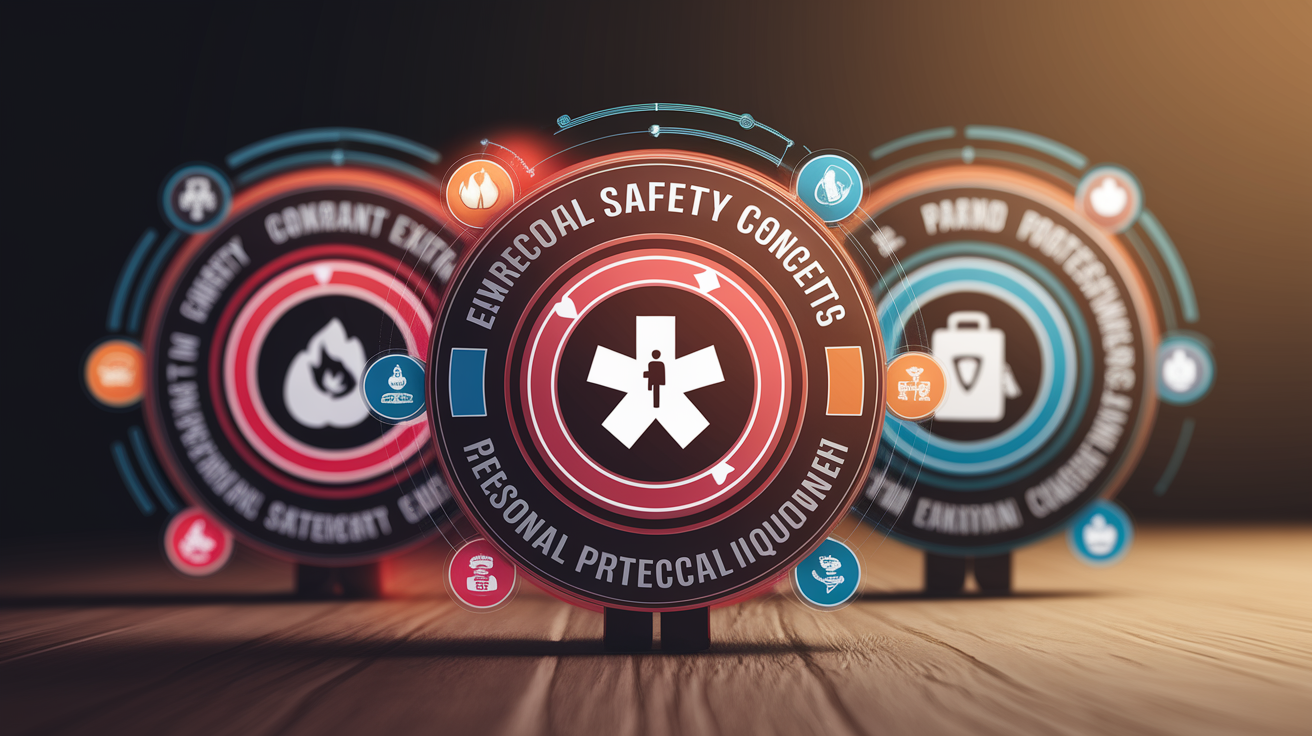 A conceptual illustration representing Essential Safety Measures. Visualize the main ideas: . Creative but clear representation of the concept. Style: Use shallow depth of field with selective focus to create a professional, intimate feel Employ warm. high quality, detailed, professional, clean composition, good lighting, sharp focus, well-composed. high quality, professional, detailed, well-composed