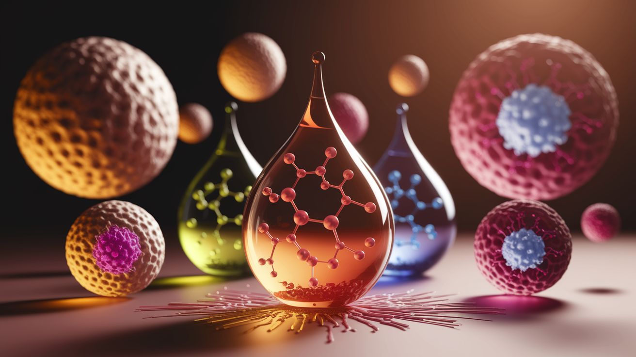 A conceptual illustration representing Inside the Reaction: How Essential Oils Spark Allergies. Visualize the main ideas: . Creative but clear representation of the concept. Style: Use shallow depth of field with selective focus to create a professional, intimate feel  Employ warm. high quality, detailed, professional, clean composition, good lighting, sharp focus, well-composed. high quality, professional, detailed, well-composed