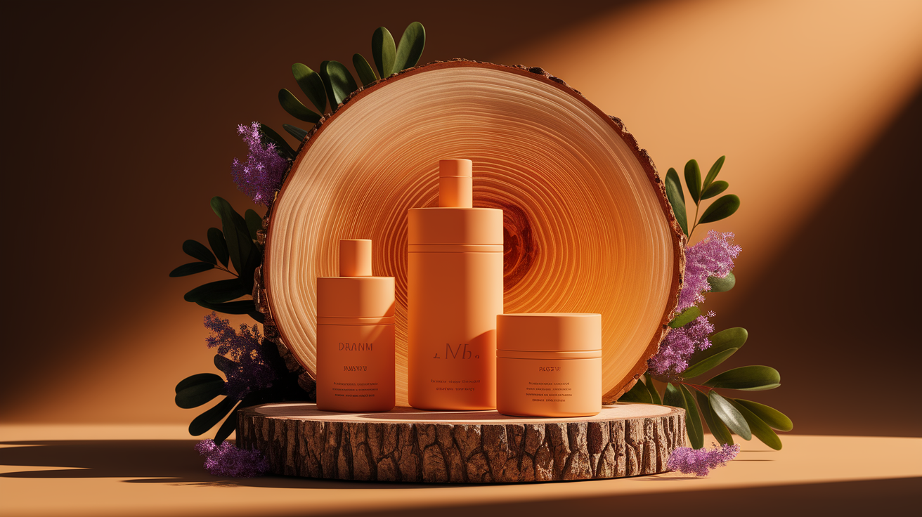 A professional product showcase or technology demonstration for Putting It into Practice: Product Examples. Highlight . Clean, modern presentation with focus on functionality and design. Style: Use shallow depth of field with selective focus to create a professional, intimate feel  Employ warm, natural lighting that casts a honey-golden glow on the main subjects  Position items on a rustic wooden surface, preferably a cross-section of a tree trunk with visible rings and natural texture  Incorporate vibrant green foliage and delicate purple flowers around the composition's edges  Maintain a soft, gently blurred natural background with subtle bokeh effect  Feature a harmonious color palette of amber, deep greens, and soft purples  Arrange elements at varying heights to create visual interest and natural flow  Create a clean, uncluttered composition that feels organic yet intentional  Capture fine details and textures with macro-photography techniques  Evoke a serene, botanical spa-like atmosphere that feels both premium and natural. high quality, detailed, professional, clean composition, good lighting, sharp focus, well-composed. high quality, professional, detailed, well-composed