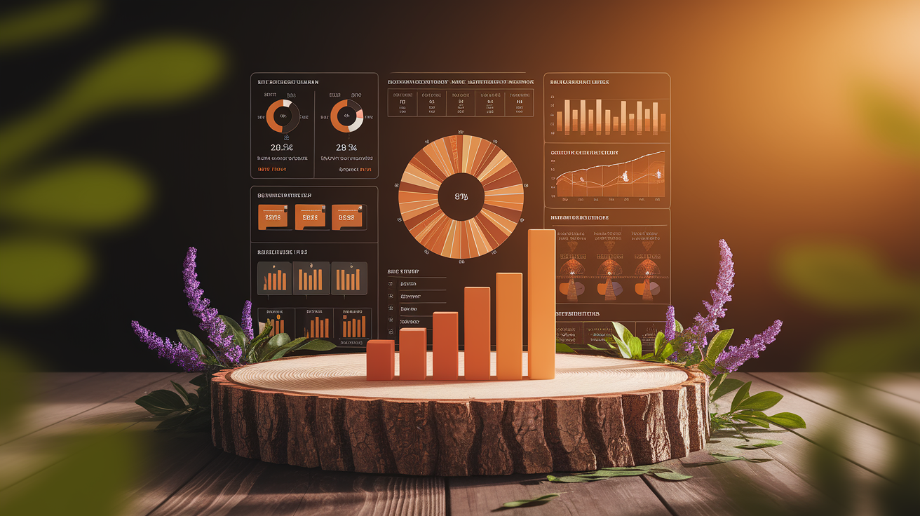 A clean, professional data visualization or infographic related to Evidence and Research Insights. Include elements like charts, graphs, or statistical representations. Focus on . Style: Use shallow depth of field with selective focus to create a professional, intimate feel  Employ warm, natural lighting that casts a honey-golden glow on the main subjects  Position items on a rustic wooden surface, preferably a cross-section of a tree trunk with visible rings and natural texture  Incorporate vibrant green foliage and delicate purple flowers around the composition's edges  Maintain a soft, gently blurred natural background with subtle bokeh effect  Feature a harmonious color palette of amber, deep greens, and soft purples  Arrange elements at varying heights to create visual interest and natural flow  Create a clean, uncluttered composition that feels organic yet intentional  Capture fine details and textures with macro-photography techniques  Evoke a serene, botanical spa-like atmosphere that feels both premium and natural. high quality, detailed, professional, clean composition, good lighting, sharp focus, well-composed. high quality, professional, detailed, well-composed