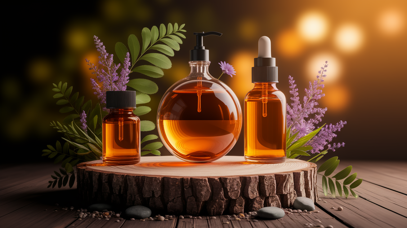 A conceptual illustration representing Effective Application Methods. Visualize the main ideas: . Creative but clear representation of the concept. Style: Use shallow depth of field with selective focus to create a professional, intimate feel  Employ warm, natural lighting that casts a honey-golden glow on the main subjects  Position items on a rustic wooden surface, preferably a cross-section of a tree trunk with visible rings and natural texture  Incorporate vibrant green foliage and delicate purple flowers around the composition's edges  Maintain a soft, gently blurred natural background with subtle bokeh effect  Feature a harmonious color palette of amber, deep greens, and soft purples  Arrange elements at varying heights to create visual interest and natural flow  Create a clean, uncluttered composition that feels organic yet intentional  Capture fine details and textures with macro-photography techniques  Evoke a serene, botanical spa-like atmosphere that feels both premium and natural. high quality, detailed, professional, clean composition, good lighting, sharp focus, well-composed. high quality, professional, detailed, well-composed