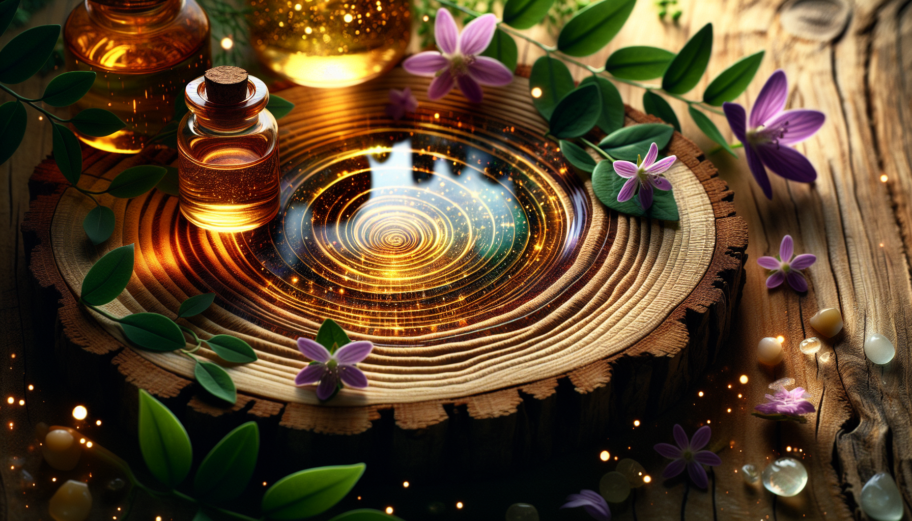 A conceptual illustration representing Understanding Sleep Hygiene and Its Importance. Visualize the main ideas: . Creative but clear representation of the concept. Style: Use shallow depth of field with selective focus to create a professional, intimate feel  Employ warm, natural lighting that casts a honey-golden glow on the main subjects  Position items on a rustic wooden surface, preferably a cross-section of a tree trunk with visible rings and natural texture  Incorporate vibrant green foliage and delicate purple flowers around the composition's edges  Maintain a soft, gently blurred natural background with subtle bokeh effect  Feature a harmonious color palette of amber, deep greens, and soft purples  Arrange elements at varying heights to create visual interest and natural flow  Create a clean, uncluttered composition that feels organic yet intentional  Capture fine details and textures with macro-photography techniques  Evoke a serene, botanical spa-like atmosphere that feels both premium and natural. high quality, detailed, professional, clean composition, good lighting, sharp focus, well-composed. high quality, professional, detailed, well-composed