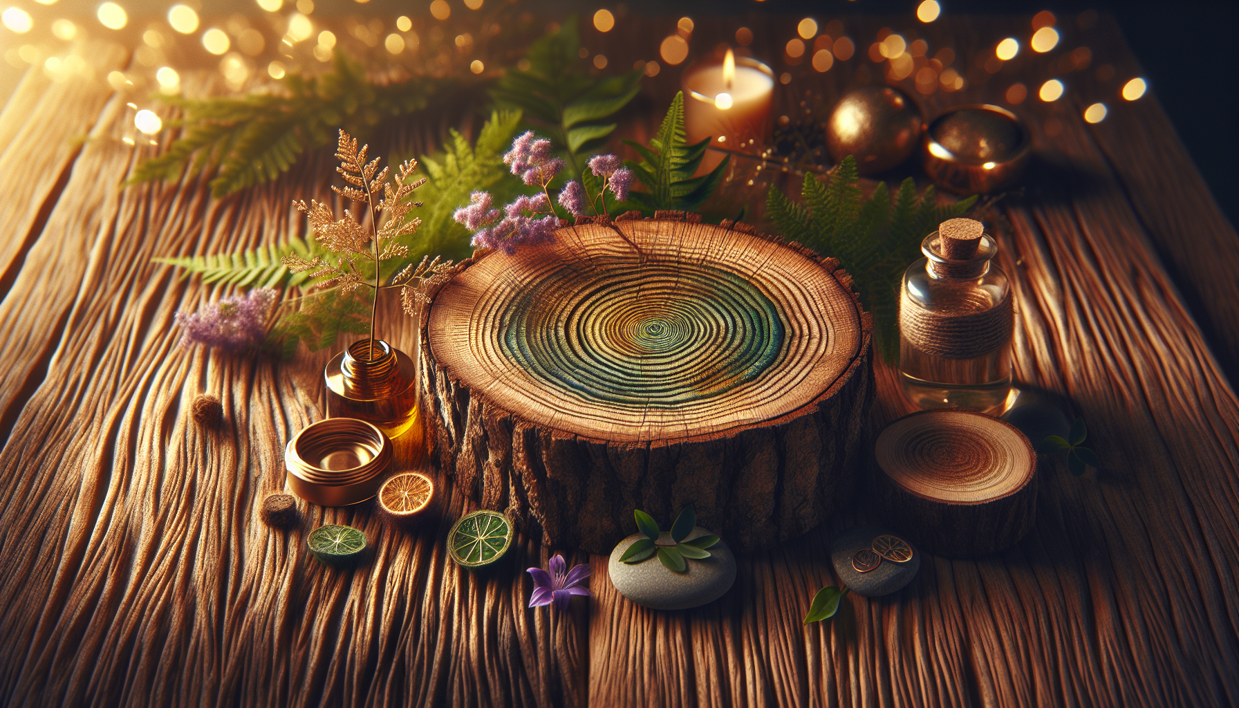 A conceptual illustration representing Limitations and Considerations. Visualize the main ideas: . Creative but clear representation of the concept. Style: Use shallow depth of field with selective focus to create a professional, intimate feel Employ warm, natural lighting that casts a honey-golden glow on the main subjects Position items on a rustic wooden surface, preferably a cross-section of a tree trunk with visible rings and natural texture Incorporate vibrant green foliage and delicate purple flowers around the composition's edges Maintain a soft, gently blurred natural background with subtle bokeh effect Feature a harmonious color palette of amber, deep greens, and soft purples Arrange elements at varying heights to create visual interest and natural flow Create a clean, uncluttered composition that feels organic yet intentional Capture fine details and textures with macro-photography techniques Evoke a serene, botanical spa-like atmosphere that feels both premium and natural. high quality, detailed, professional, clean composition, good lighting, sharp focus, well-composed. high quality, professional, detailed, well-composed