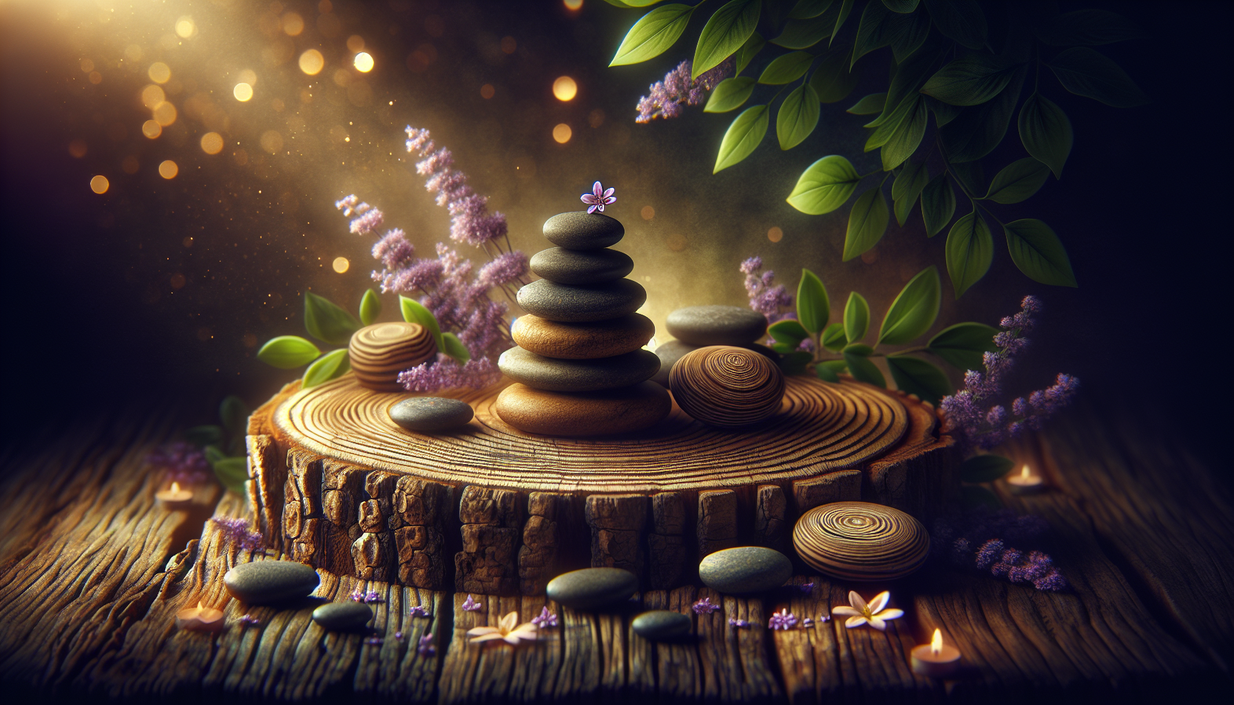 A conceptual illustration representing Evidence of Effectiveness. Visualize the main ideas: . Creative but clear representation of the concept. Style: Use shallow depth of field with selective focus to create a professional, intimate feel Employ warm, natural lighting that casts a honey-golden glow on the main subjects Position items on a rustic wooden surface, preferably a cross-section of a tree trunk with visible rings and natural texture Incorporate vibrant green foliage and delicate purple flowers around the composition's edges Maintain a soft, gently blurred natural background with subtle bokeh effect Feature a harmonious color palette of amber, deep greens, and soft purples Arrange elements at varying heights to create visual interest and natural flow Create a clean, uncluttered composition that feels organic yet intentional Capture fine details and textures with macro-photography techniques Evoke a serene, botanical spa-like atmosphere that feels both premium and natural. high quality, detailed, professional, clean composition, good lighting, sharp focus, well-composed. high quality, professional, detailed, well-composed